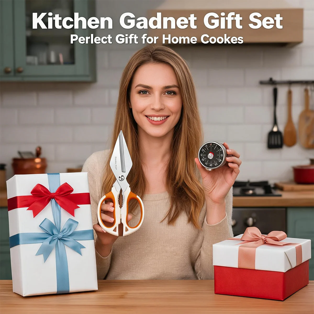 Kitchen Scissors Timer Set - Magnetic Mechanical, Visual Countdown&Multi-function Scissors Household Fish-killing Special Shears