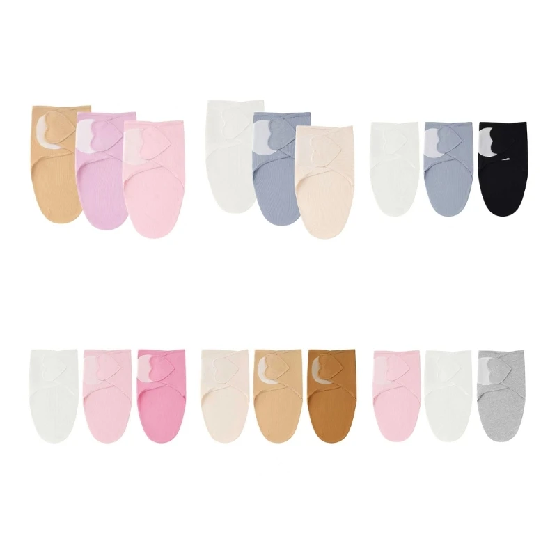 090B Pack of 3 Baby Heart-Front Blanket Set for Infant Sleep and Quiet Bedtime Use