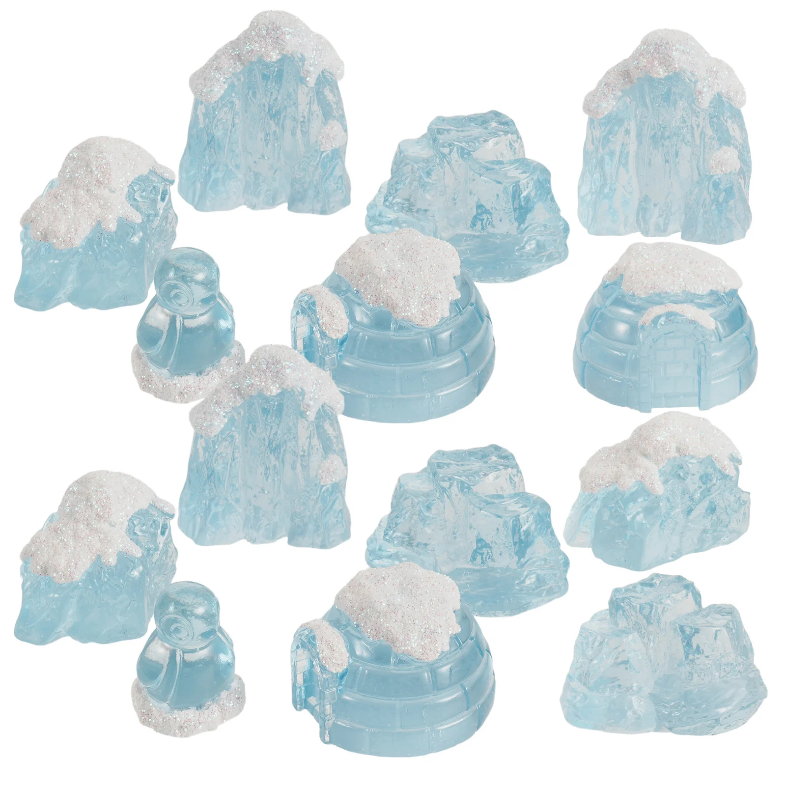 15 pçs mini resina pinguins casa estatuetas decoração de inverno micro paisagem ornamento para aquário bolo artesanato crianças playset