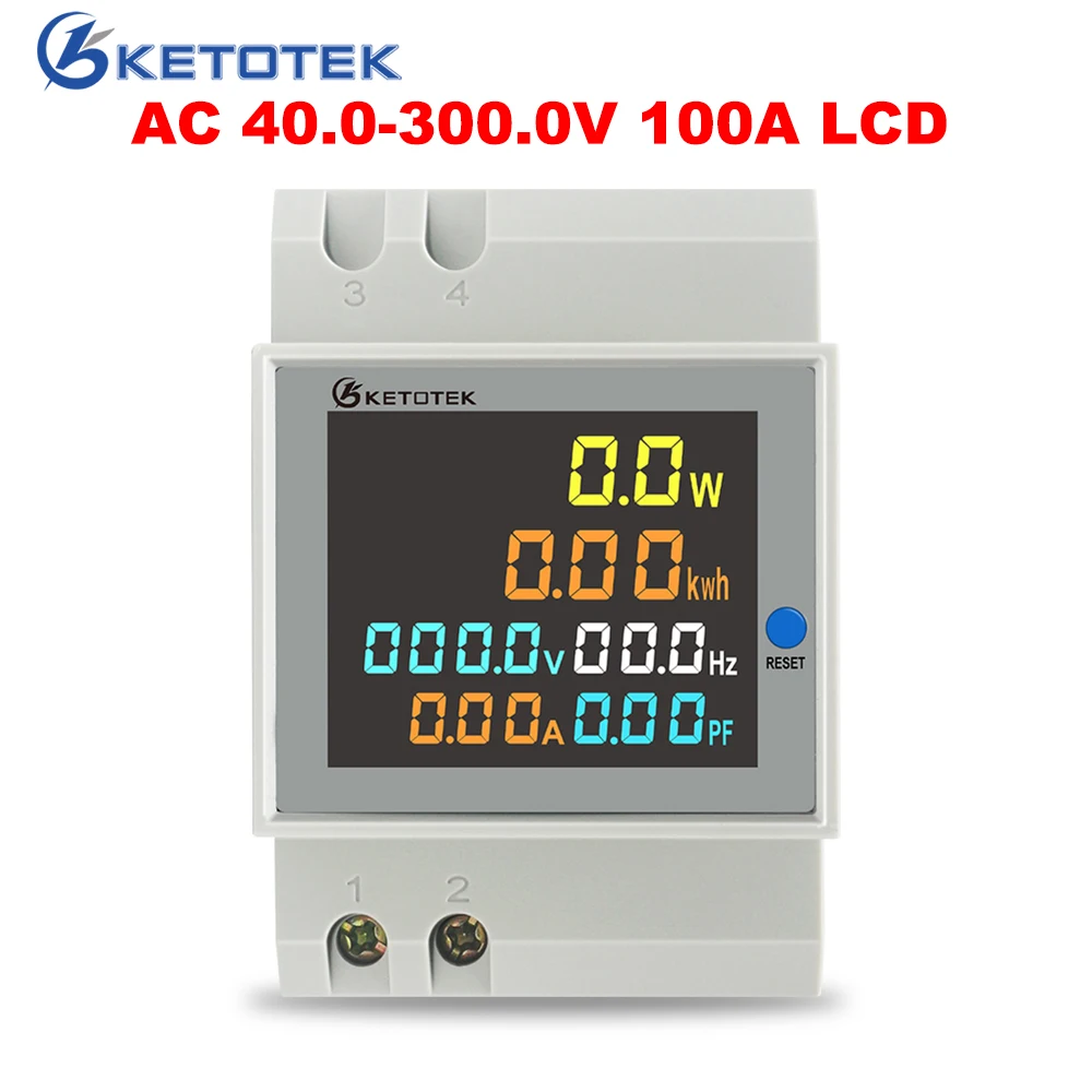 KetoteK Din Rail Digital 0-100A Amperomierz AC 80-300V 250V-450V Woltomierz Wyświetlacz LED Amp Volt Energy Power Meter Aktywny watomierz