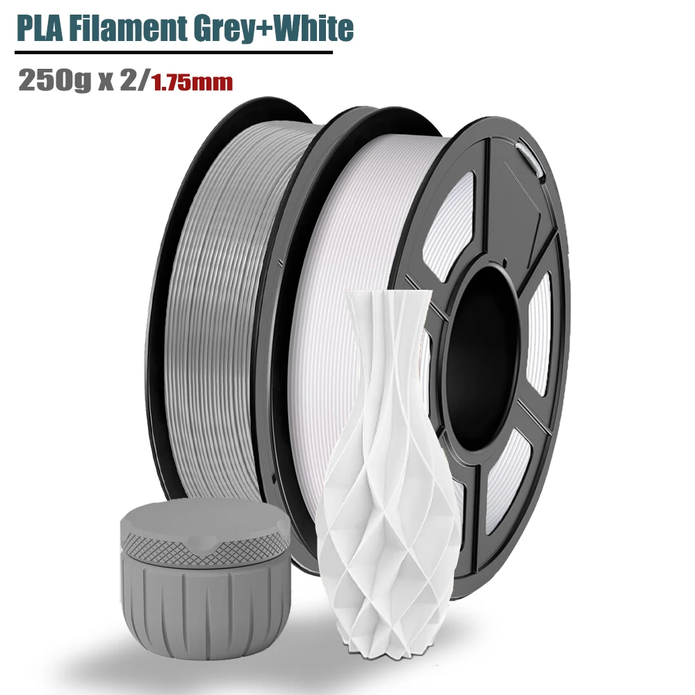 

3D Printer PLA Filament 1.75mm Dimensional Accuracy +/- 0.02mm, 250g Spool (0.55 lbs), Grey+White