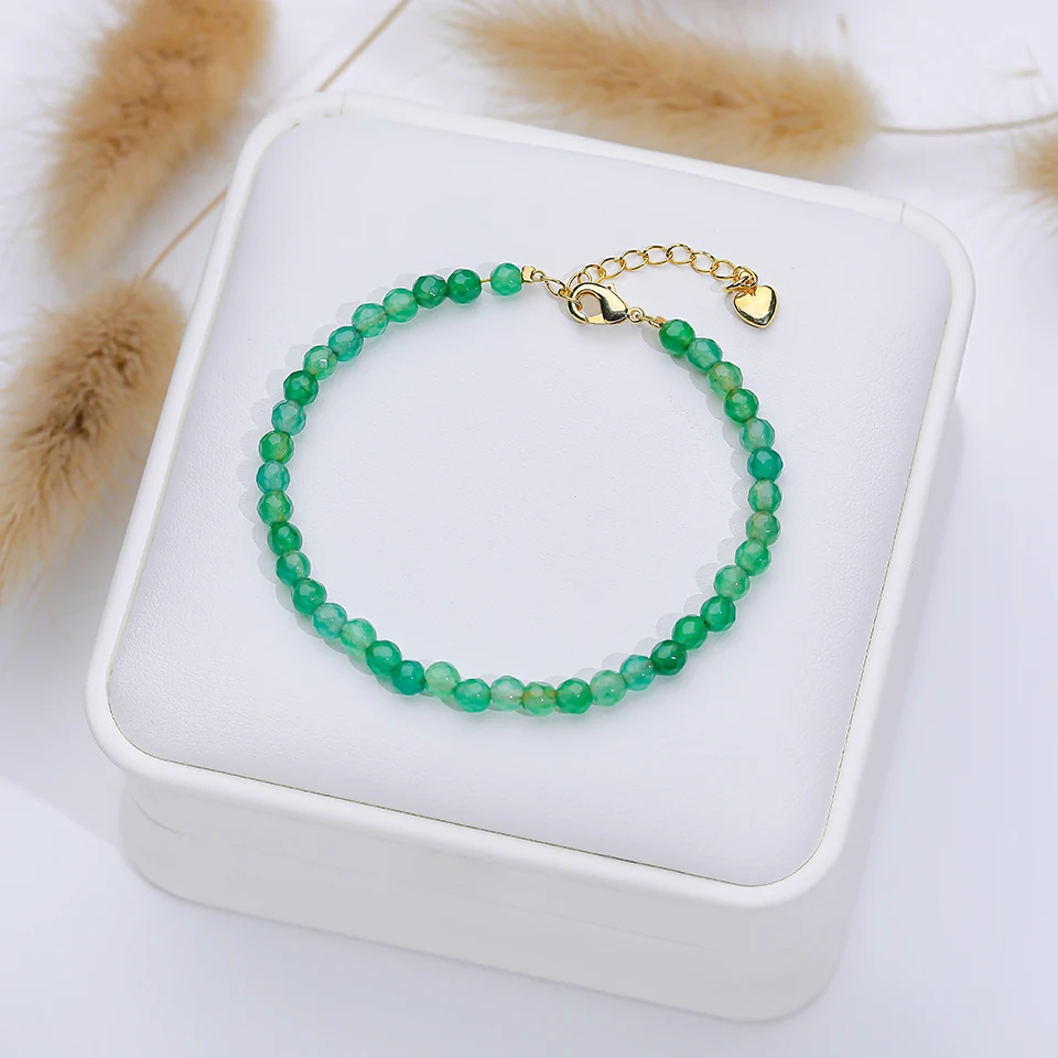 4 MM Green Agate  Bracelet With Heart Design  Jewelry for Women Rose Quartz Bts Handmade Cheap Items With  Gift Bangle