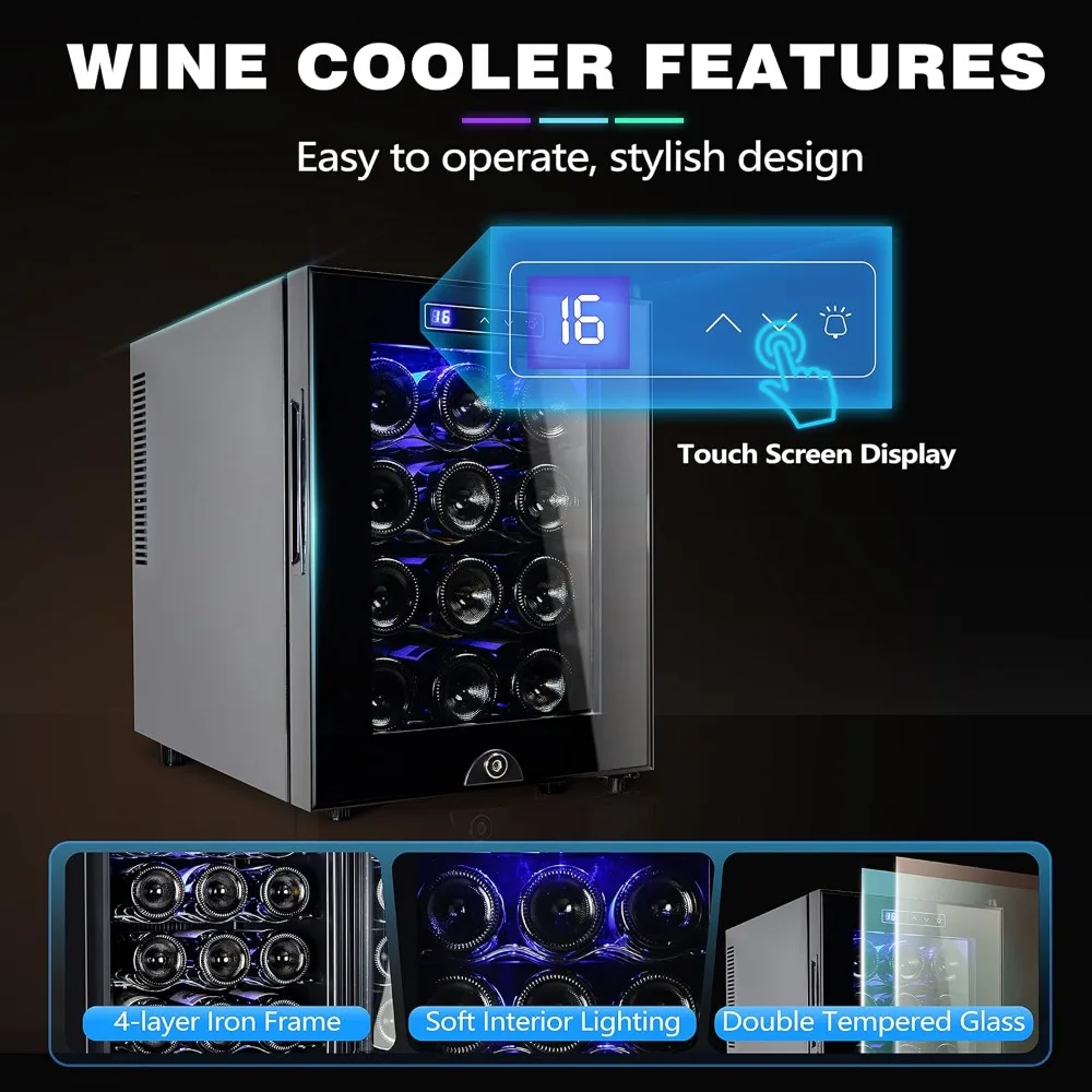 Wine Fridge with Lock, Digital Temperature Control & Glass Door, Freestanding Wine Cooler