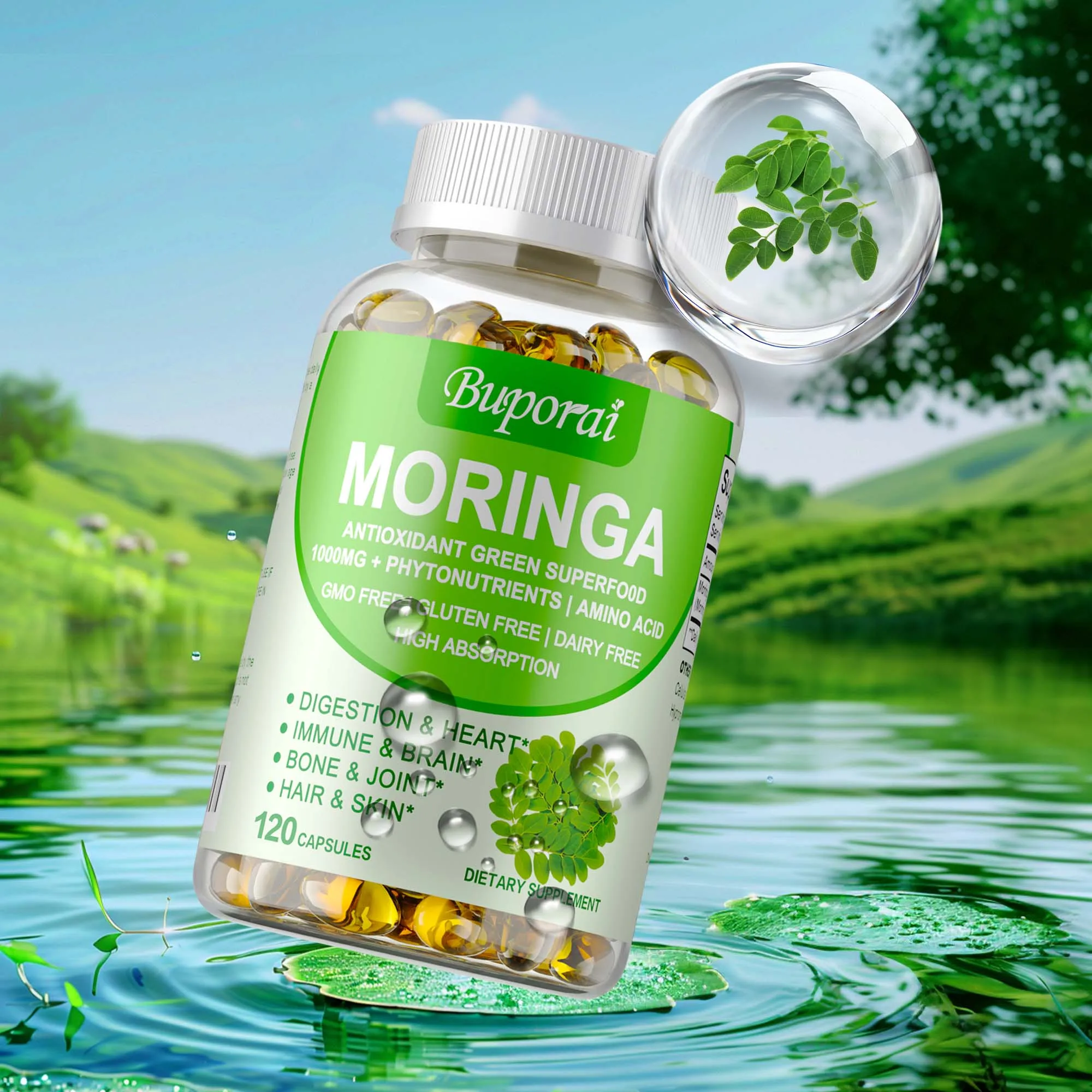 Moringa Capsules 1000mg - Supports Bone, Joint & Cardiovascular Health, Cell Repair, Boosts Energy Levels, Maintains Vitality