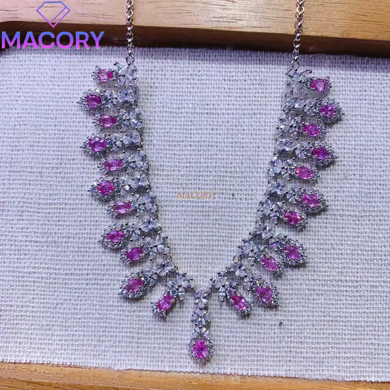 عقد من الياقوت الوردي الطبيعي النقي للنساء، فضة استرلينية عيار 925، وردي فائق مع لون زاهٍ، طراز عصري جديد #2