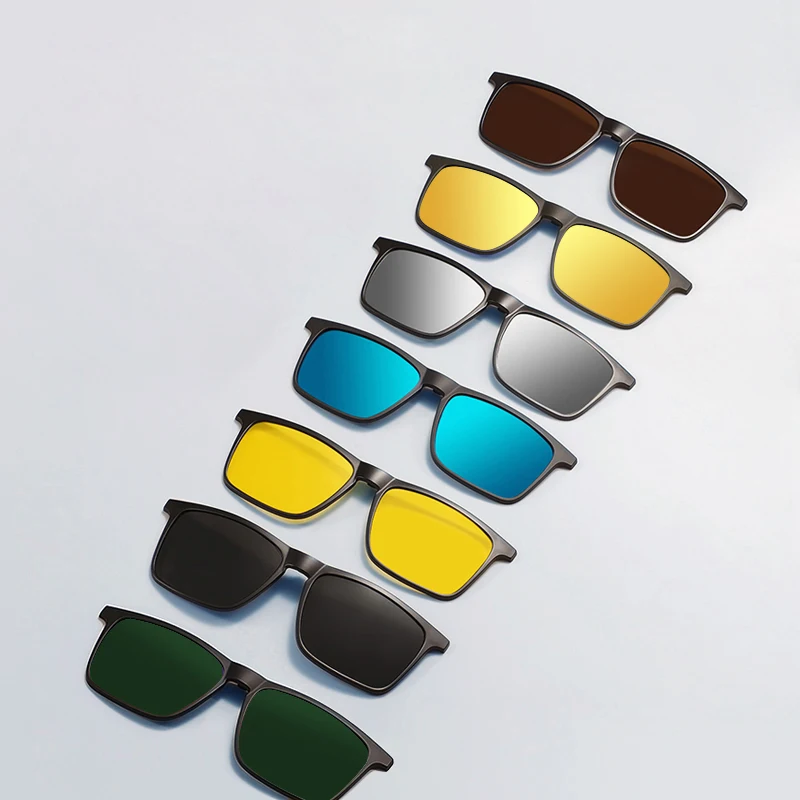 Clip colorido magnético cuadrado TR90 para hombres y mujeres con lentes polarizadas reflejo de espejo