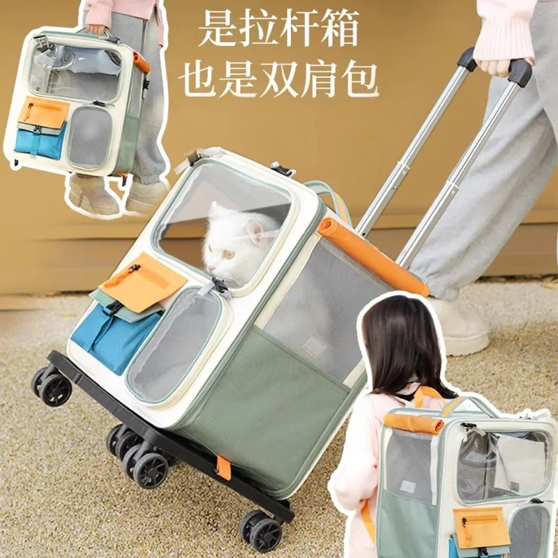 

Cat Bag Cat Stroller Soft-Sided Pet Travel Carrier Detachable Cat Carrier Pet Backpack with Universal Wheels for Car Outdoor