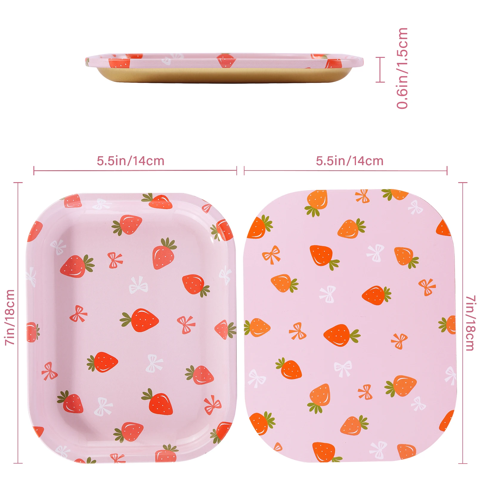Pinky Strawberry Metal Rolling Tray with PVC Soft Magnetic Lid - 7" X 5.5" view 2