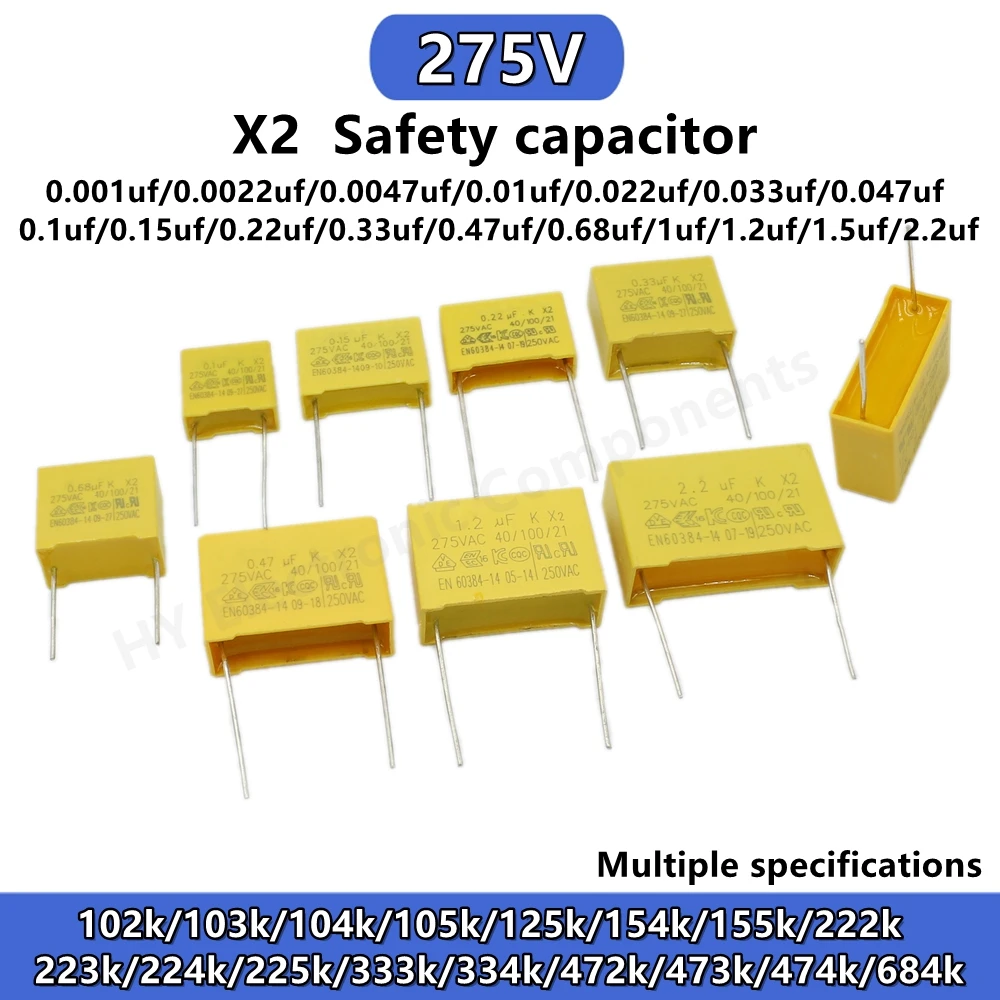 10PCS X2 275V 103K 224K Safety Capacitor 275VAC 0.022UF 0.047 0.1UF 0.15UF 0.22UF 0.33UF 0.47UF 0.68UF 1UF Polypropylene film