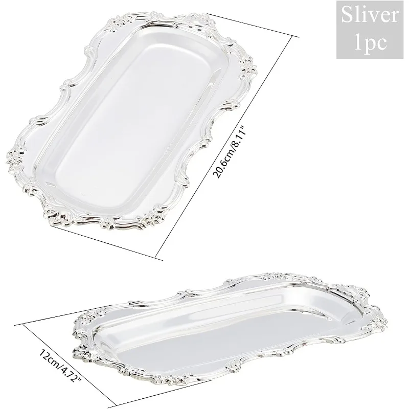 1pc Silver Rectangular Ottoman Tray European Metal Tray for Holding Bathroom Appliances Shower GelTowelor Holding Handmade