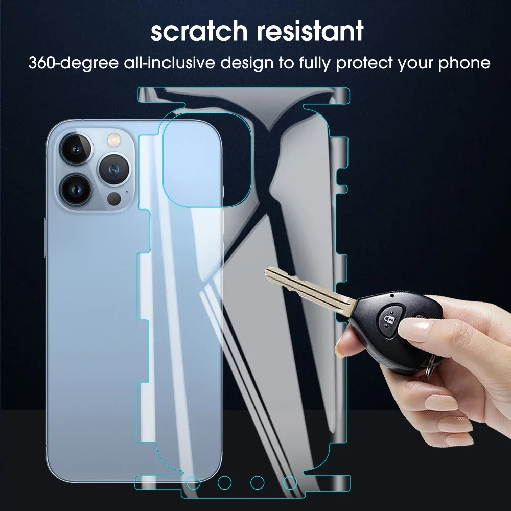 1-3PCS HD Unbreakable Hydrogel Film for iPhone 16 15 Pro Max Plus Phone Back Rear Cover Side Edges Protector Films Accessories