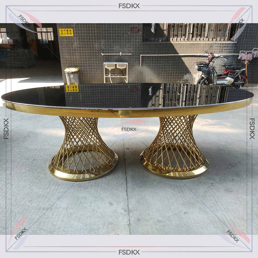 

Modern Luxury White Tempered Glass Stainless Steel Dinning Dining Dinner Room Restaurant Gold Legs Wedding Event Banquet Table