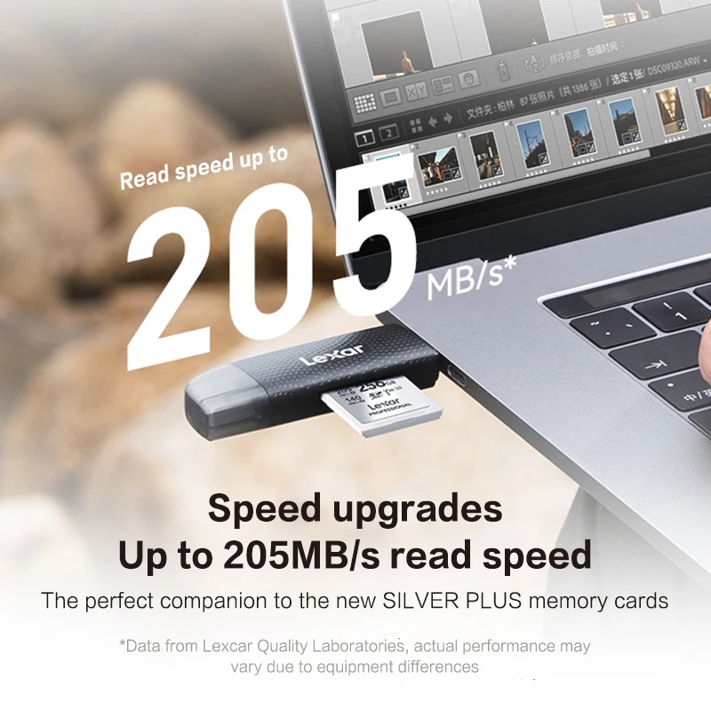 قارئ Lexar ثنائي الفتحة USB-A USB-C يصل إلى 205 ميجا بايت/ثانية قارئ بطاقات SD USB 3.2 وقارئ بطاقات Micro SD للكمبيوتر والهاتف