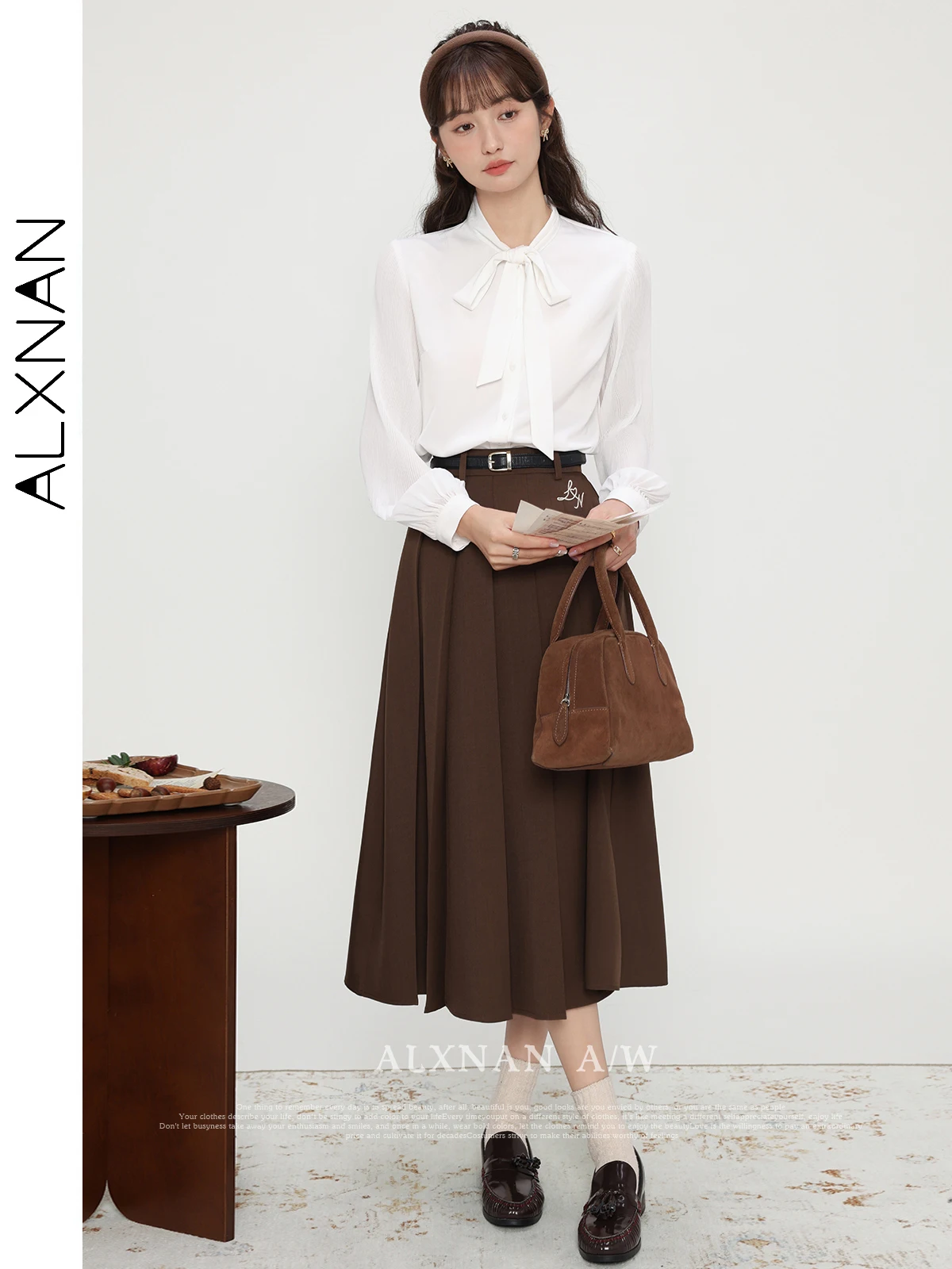 ALXNAN-Camisas femininas de botão de manga comprida, blusa branca com laço, elegante e glamorosa, tops de senhora do escritório, primavera e outono, LXN31757, 2021