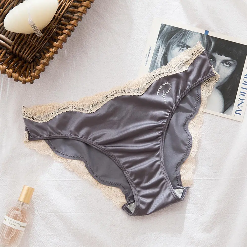 

For Girls Sexy Low Waist Rhinestone Intimates Letter Women Satin Panties Korean Underwear Lace Briefs