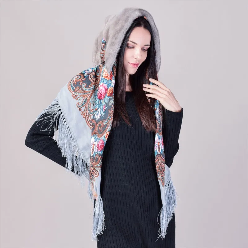 A fur hat and scarf in whole snow for ear warmth Ladies wear wind