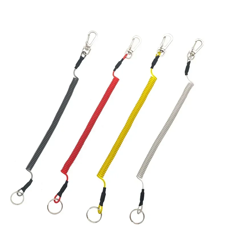 Fishing Coiled Retractable Lanyard Stainless Steel Fishing Safety Rope Rod Leash Extension Cord for Deep Sea Fishing Tools