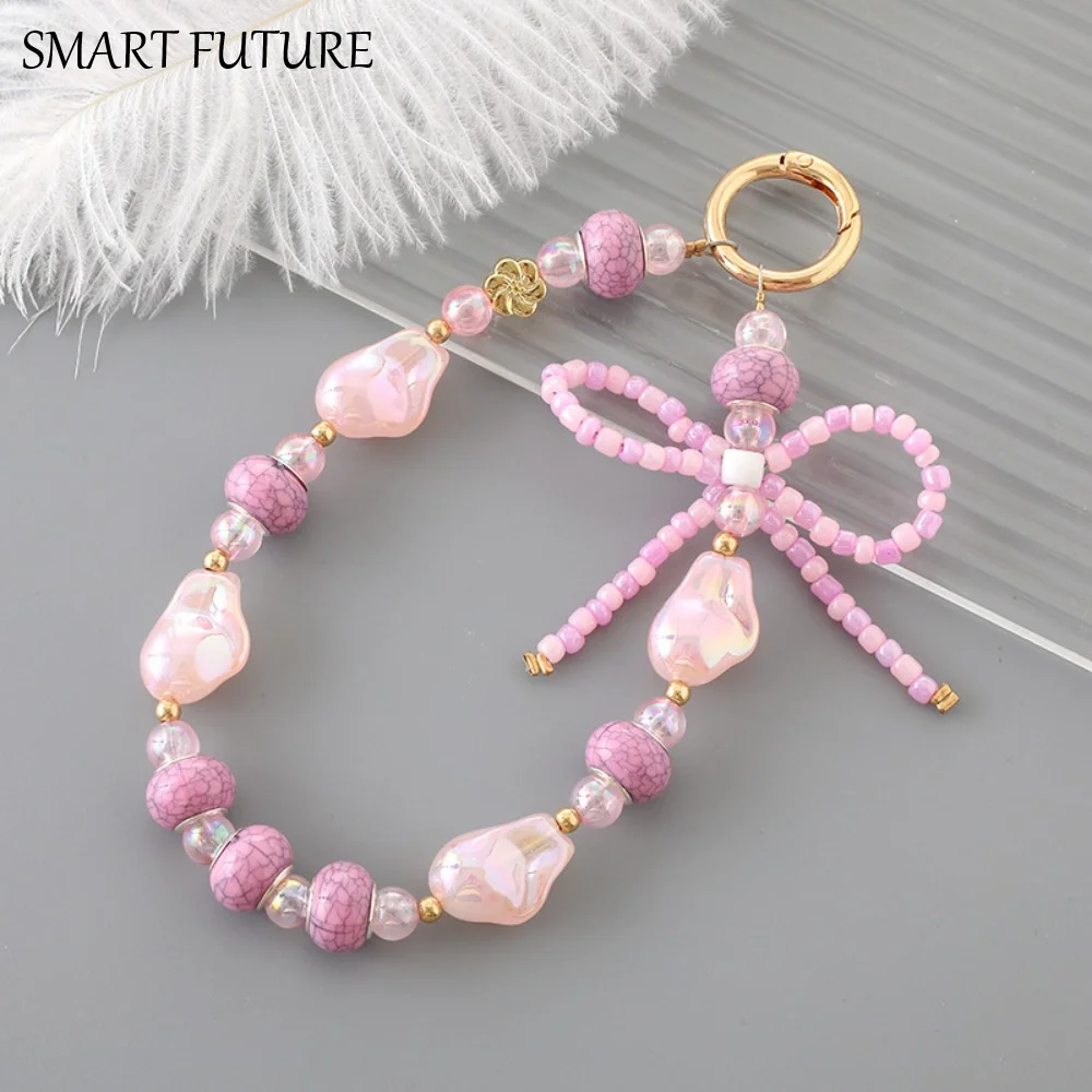 

Anti-lost Flower Mobile Phone Chain Short Beaded Bow Phone Case Lanyard Bag Charms Trinket Colorful Ball Beaded Phone Strap