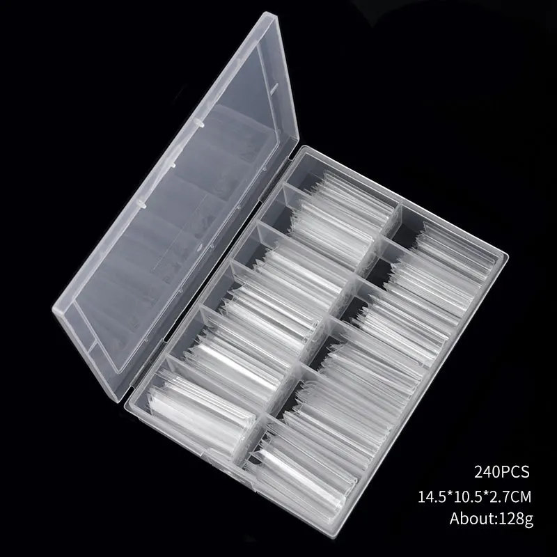 240 pièces/boîte en forme de C étendu français faux ongles Sandwich 12 tailles Extension double formes cercueil amande moule à ongles pour bricolage Salon d'art