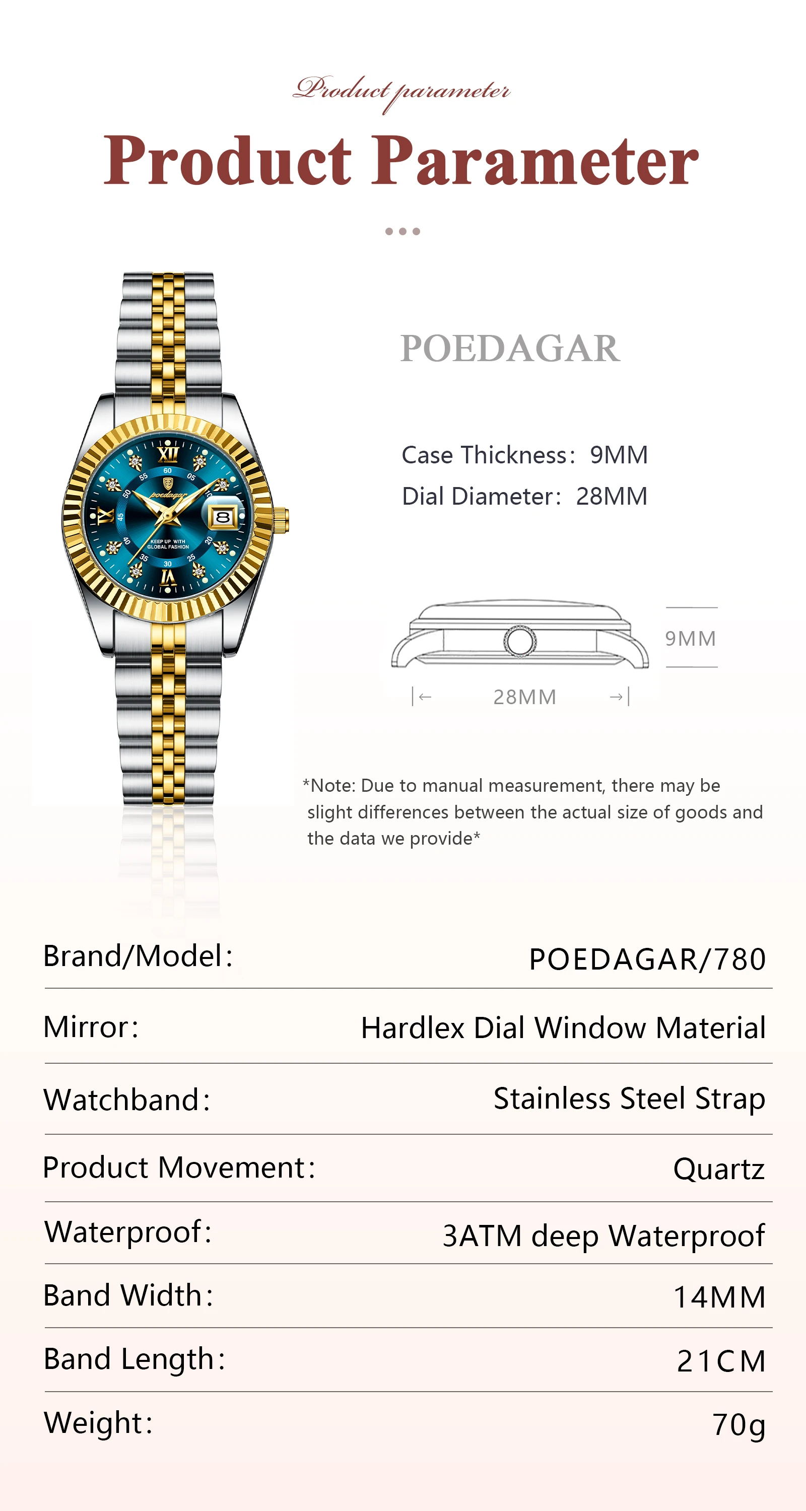 POEDAGAR Top Luxus Uhr Für Frauen Wasserdicht Edelstahl Leucht Datum Damen Uhr Quarz Mode Elegante frauen Uhren – Detail 7