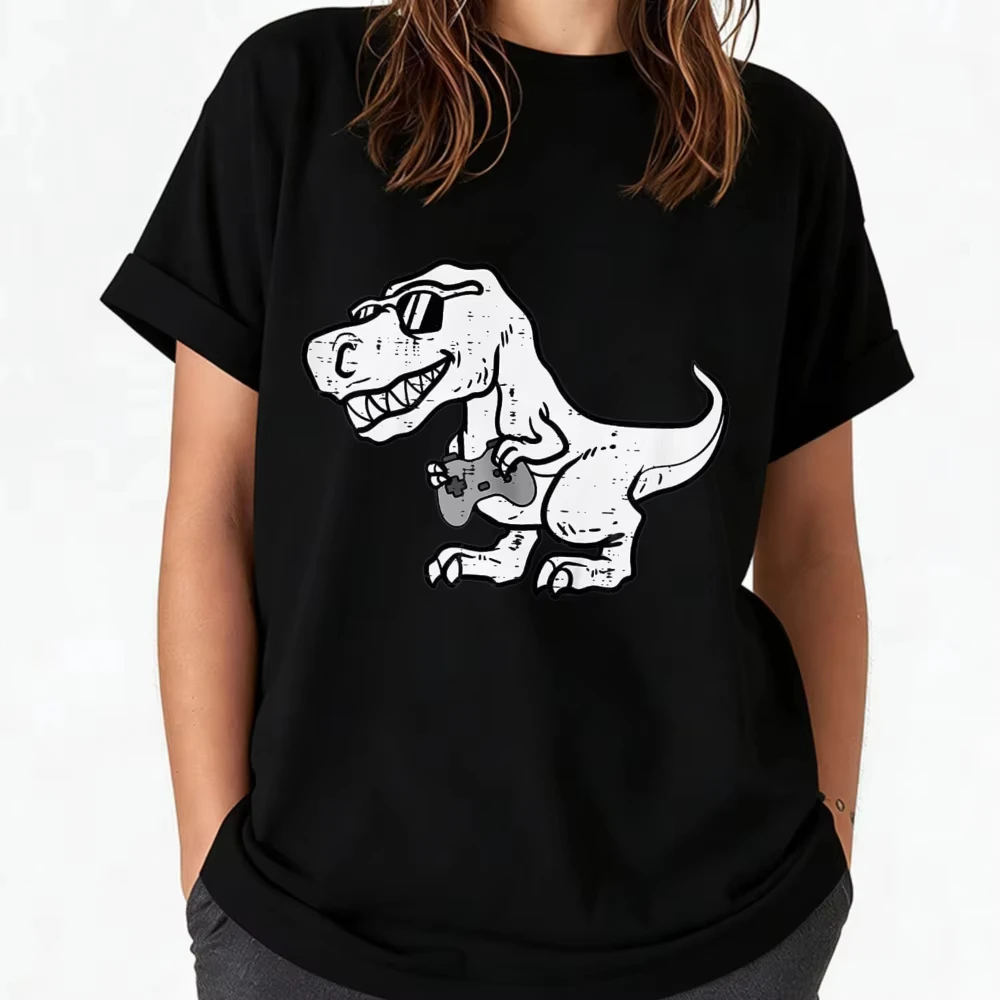 Gamer Dino Trex Cute Video Gaming Women Toddler Youth T-Shirt Funny Outdoors High Quality Cotton Short-sleev Breathable Casual