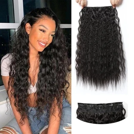 24Inch Synthetic Long Kinky Curly Hair High Temperature Corn Wave Hair Extension Clip in Fiber Hairpieces for Women