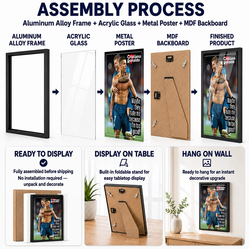 Cristiano Ronaldo Teammate Embrace Metal Poster With Aluminum Alloy Frame Personalized Victory Tribute Wall Art Ideal For Gym