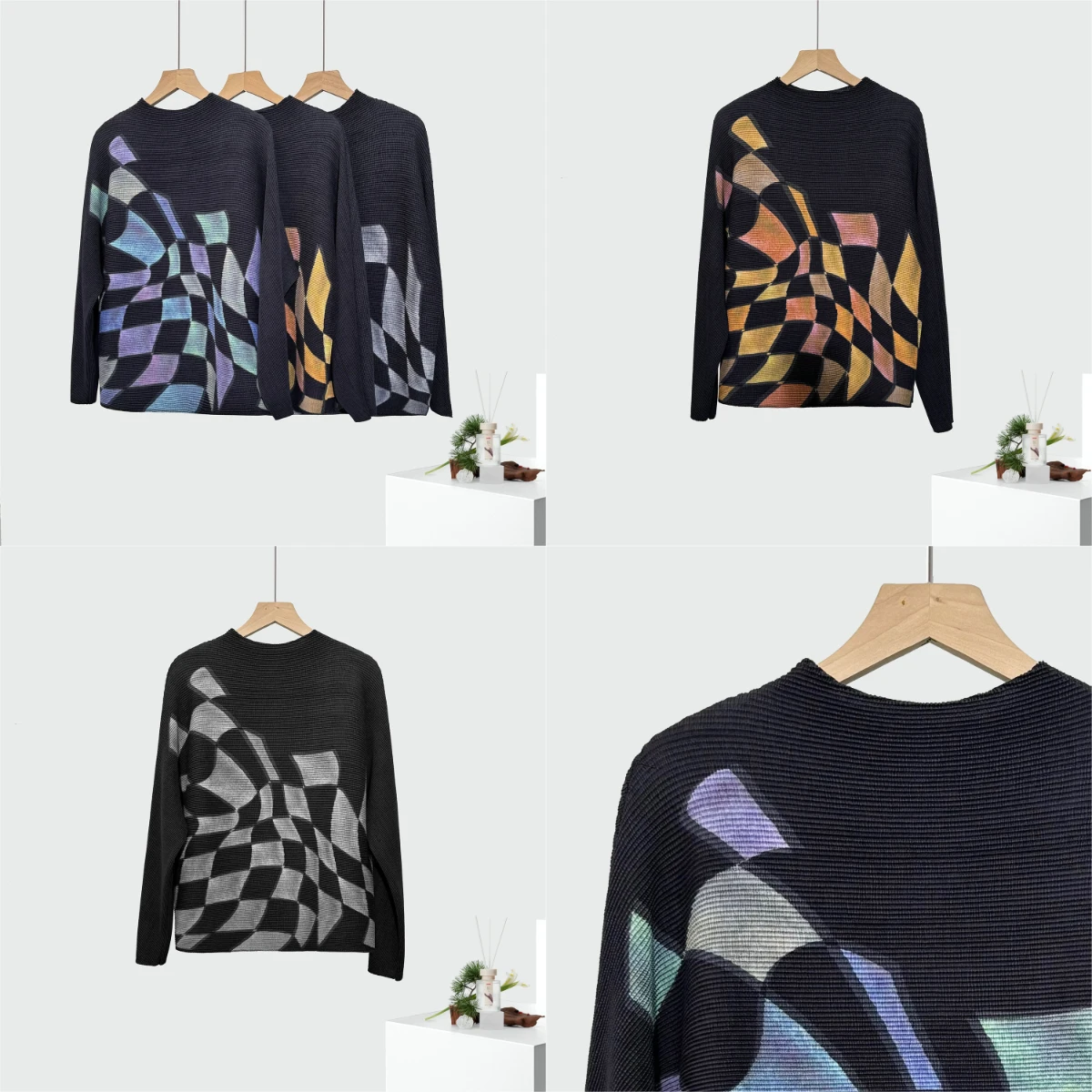 

Miyake Pleated 2025 Spring and Autumn Hoodie Women's Printed Loose Oversized Casual Fashion Versatile Pullover Long Sleeved Top