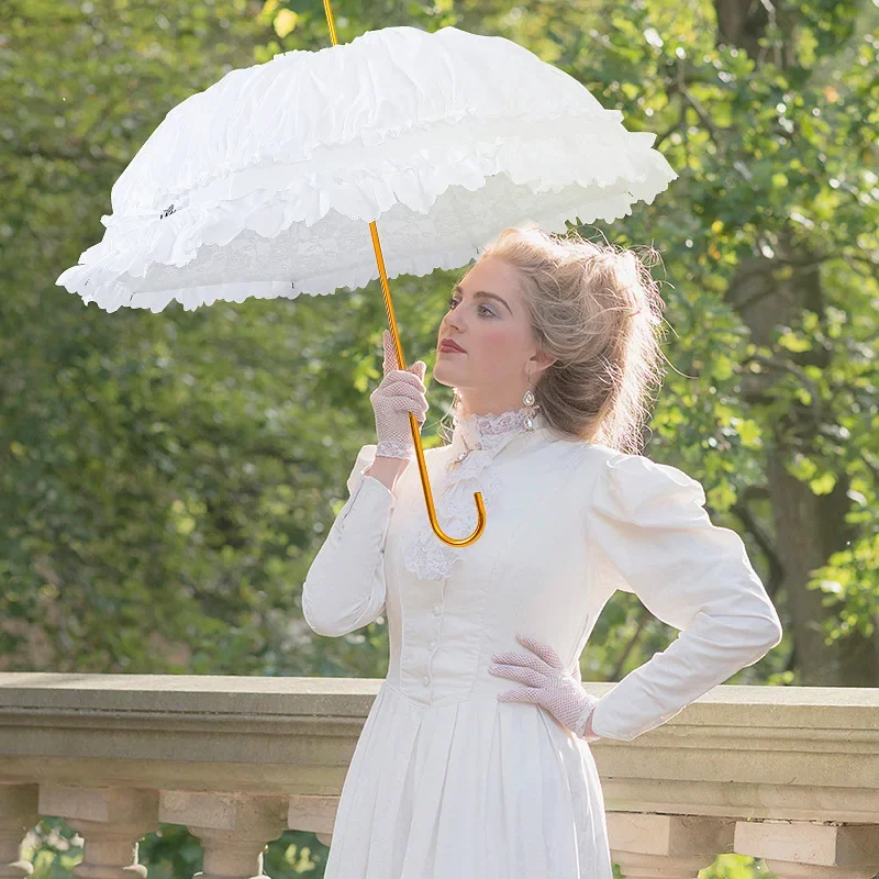 Lolita Umbrella Double layer Lace Sun Sunscreen  Straight Pole  Bridal  Princess Umbrella Sunscreen Long Handle Manual Umbrella
