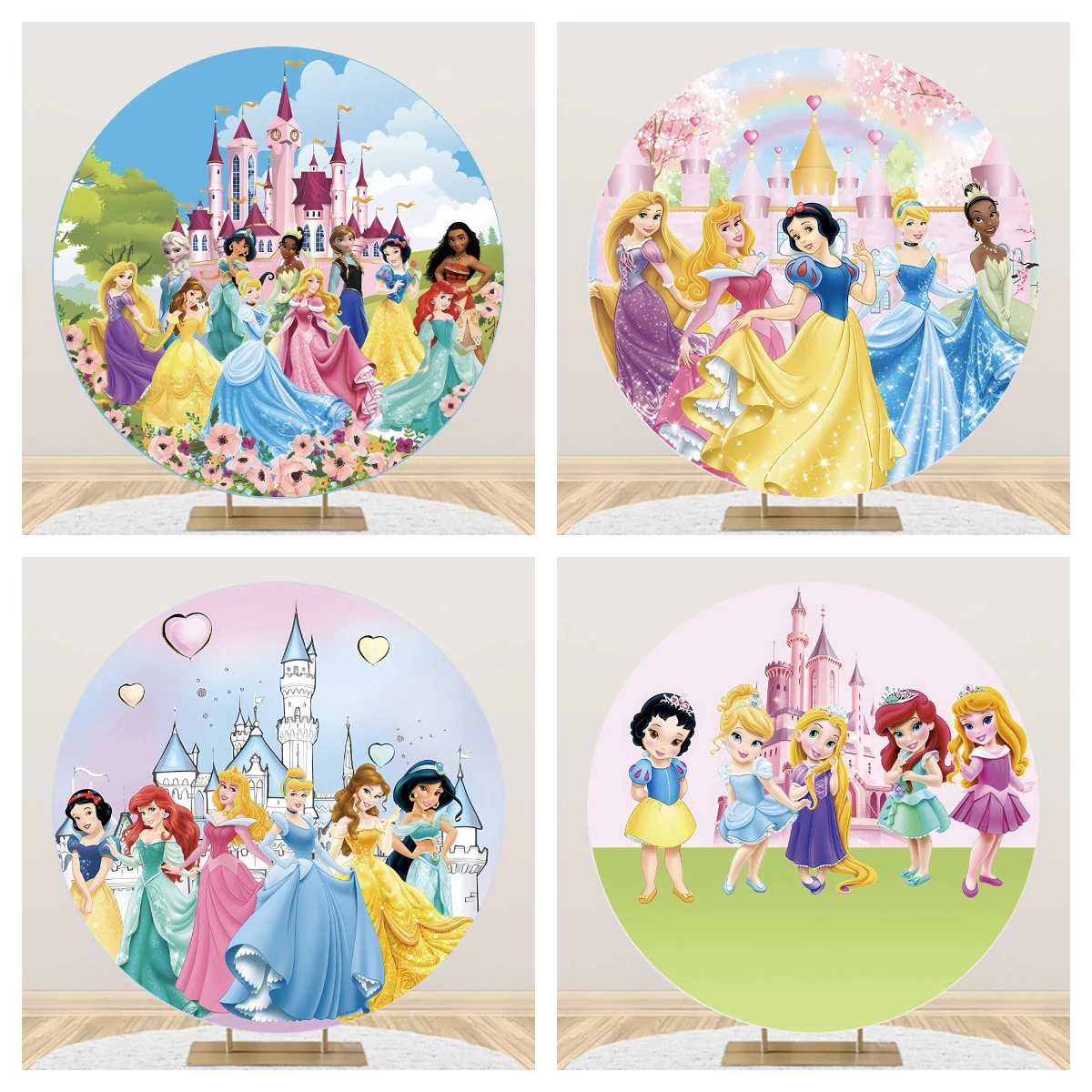 

Disney Princess Snow White Aurora Photo Backdrop Round Background For Photography Baby Shower Birthday Decorations Props Party