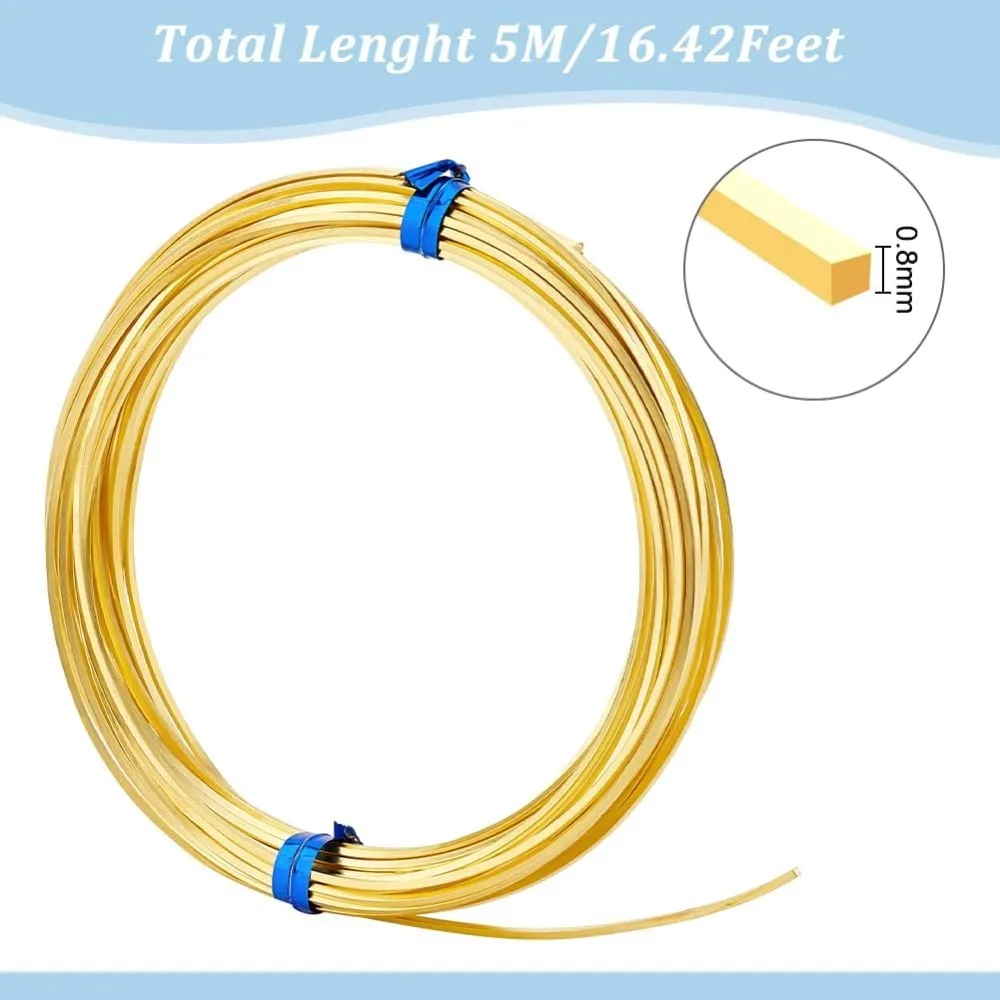 16.4Feet 14K Gold Plated Square Copper Wire, 20 Gauge Gold Copper Wire for Jewelry Beading Craft Work