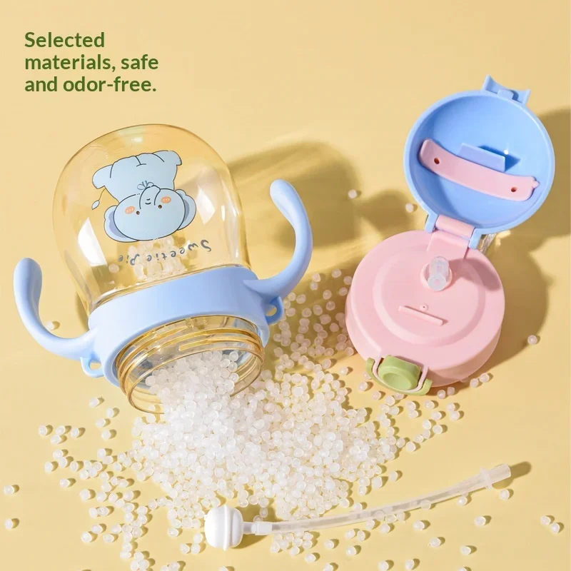 410ml straw cup with handle and rope on the back, BPA-free food-grade material for babies and children to drink water and milk view 2
