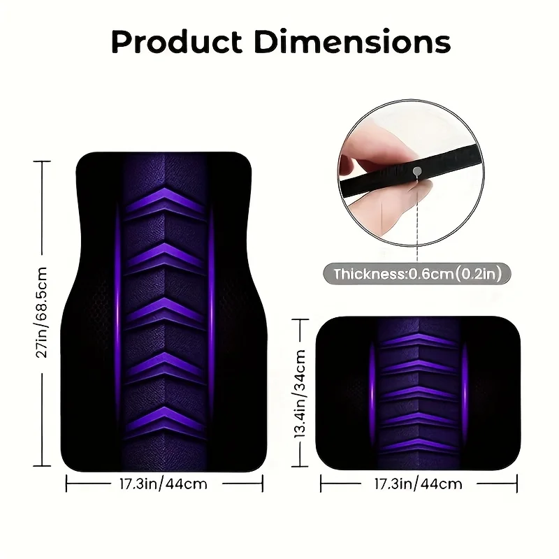 4pcs Black Purple Arrow Cyberpunk Style Car Floor Mats, Trendy And Cool Mecha Design Wear-Resistant Non-Slip Universal Fit For C