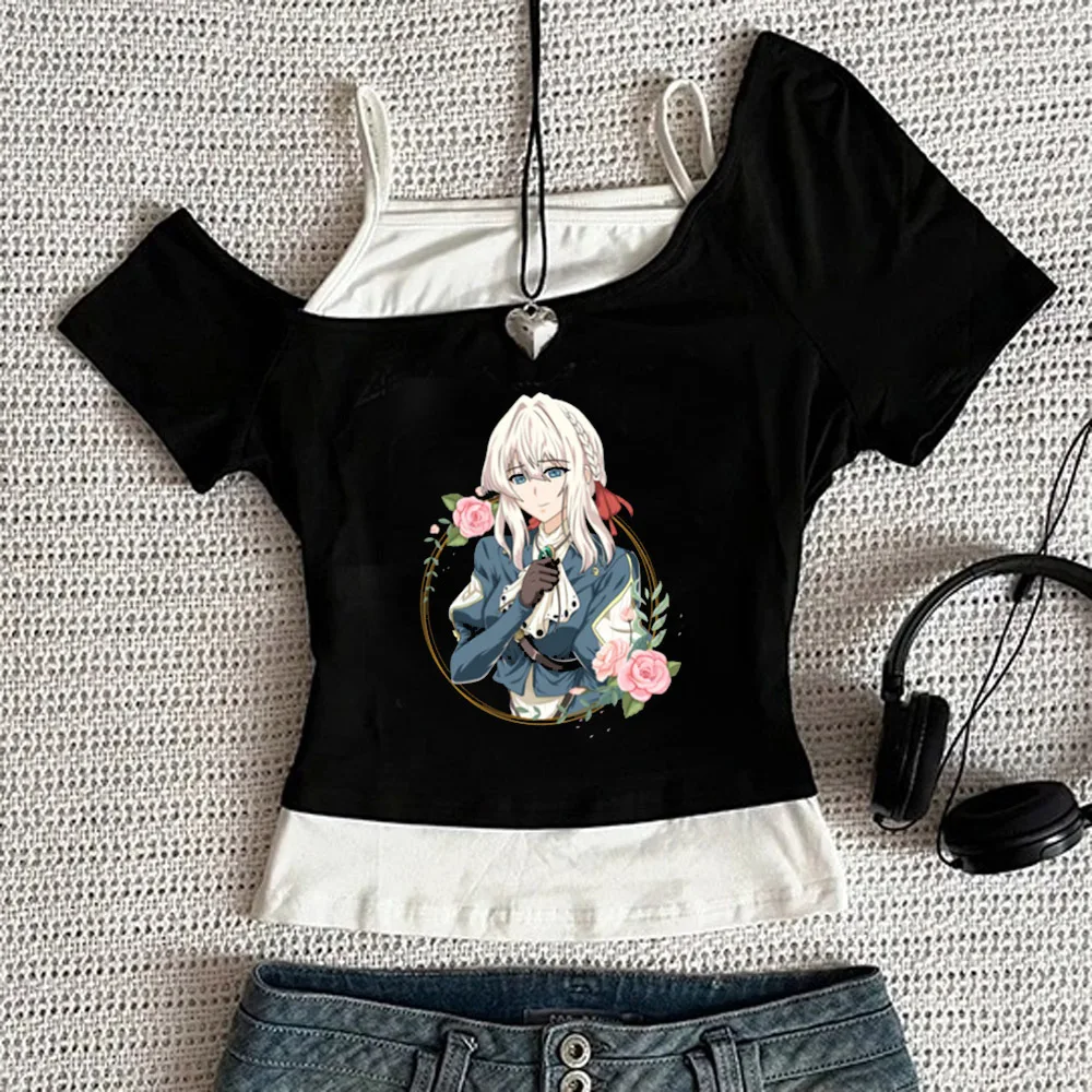 Violet Evergarden cropped top ladies emo goth japanese baddie shirt cutecore anime gyaru
