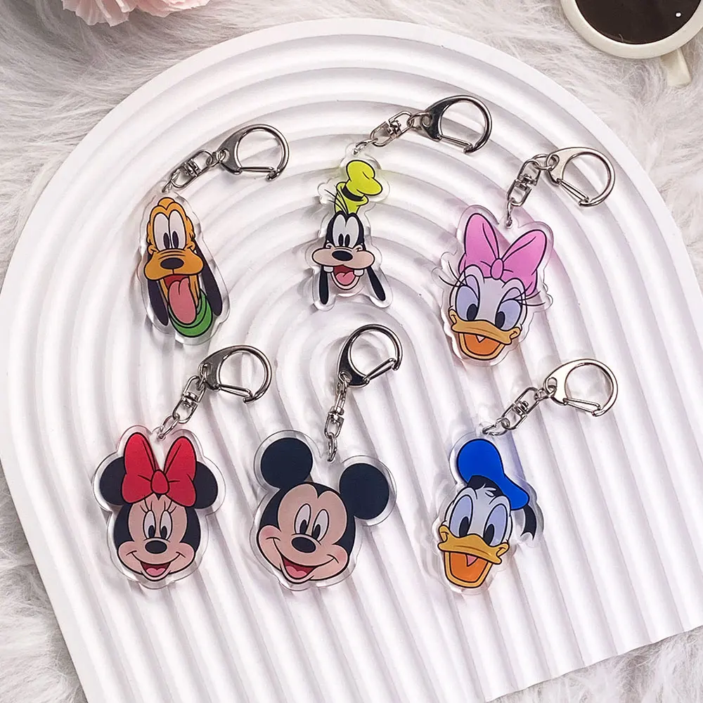 Llavero acrílico de Mickey Mouse y Minnie Mouse de Disney, accesorios para bolsos, soporte para llaves, regalos para fanáticos y amigos, 1/6 unidades