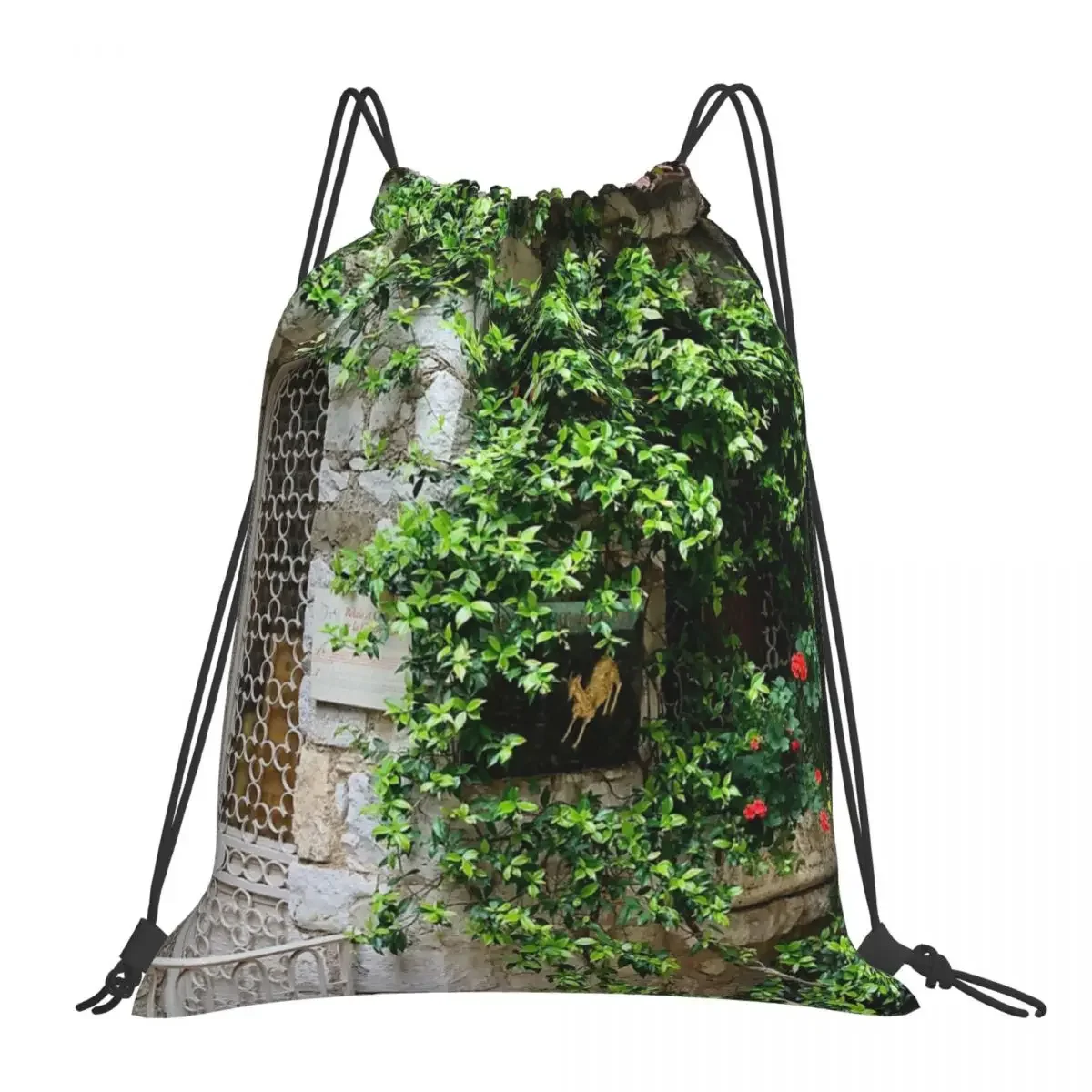 

Greenery Around The Window Backpacks Portable Drawstring Bags Drawstring Bundle Pocket Sports Bag BookBag For Travel School