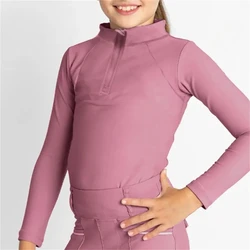 MXLLINA Zipper Equestrian T-Shirts Girls Longsleeve Sport Horse Riding Clothes Breathable Tops Girl Trainning Competition Blouse