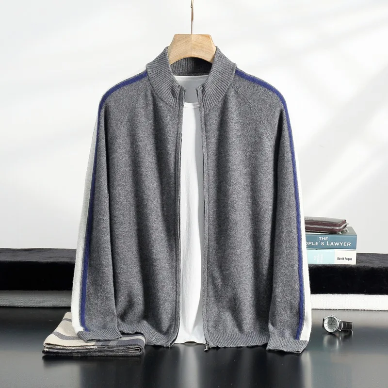 

Leisure Commute Style Cashmere Men's Cardigan Classic Contrast Color Design Half Turtleneck Niche Warm Sweater Coat