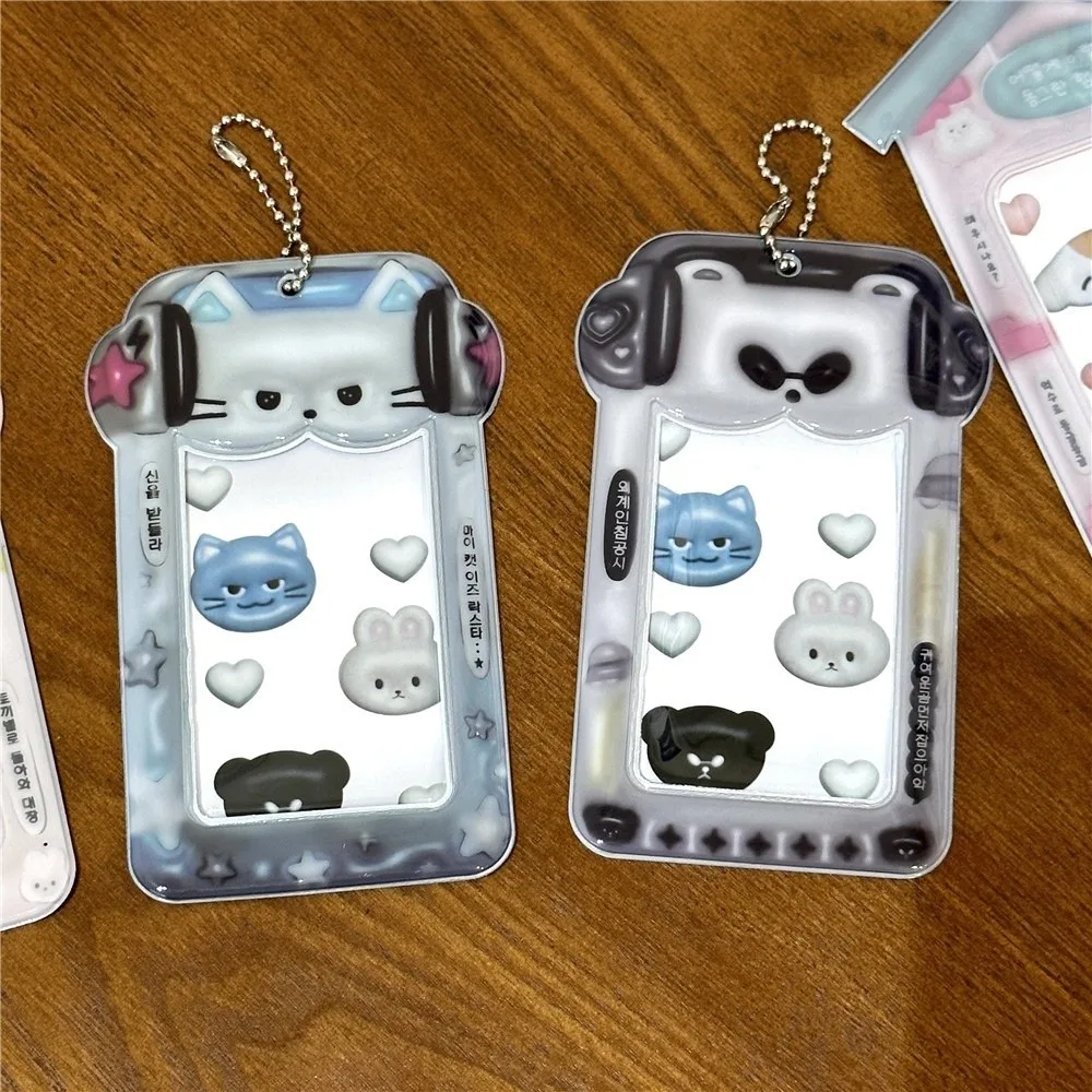 3-дюймовый держатель для фотокарт, мультяшный ПВХ ID, держатель для кредитных карт, твердый корпус с брелоком, защитные рукава для фотографий, маленькое хранилище для карт