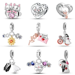 New 925 Silver Color Romantic Love Letter Wedding Dress Charms Beads Fit Pandora 925 Original Bracelet DIY Jewelry Proposal Gift