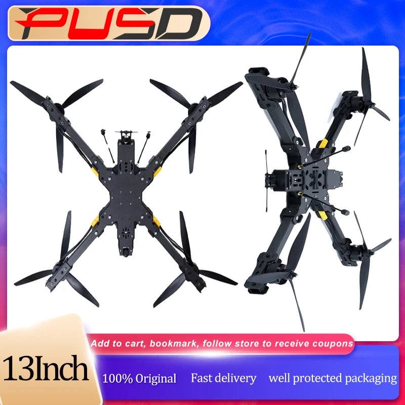 

PUSD 13-дюймовый комплект гоночного дрона FPV 10 км дальнего действия 7 кг максимальная нагрузка квадрокоптер из углеродного волокна с камерой RC БПЛА