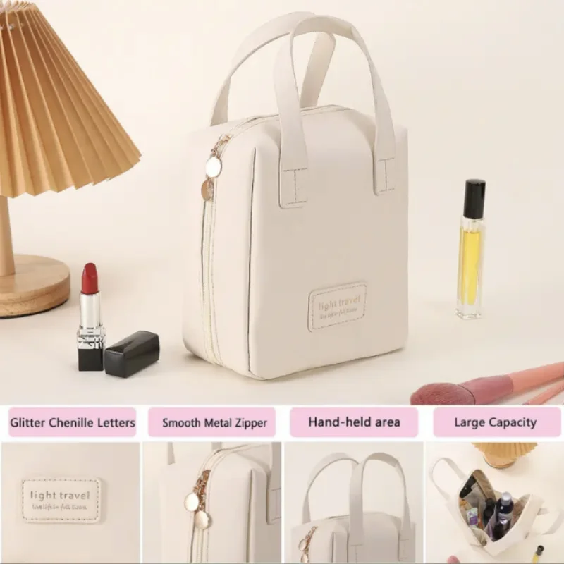 Borsa cosmetica da viaggio di grande capacità borsa da toilette portatile in pelle con borsa per il trucco impermeabile multifunzionale