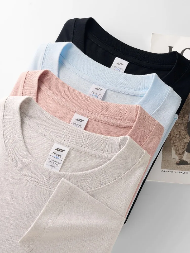 

230g Heavyweight Cotton Long Sleeved T-shirt for Men Loose Casual Versatile Top White Inner Layer Bottom Shirt for Women Cozy