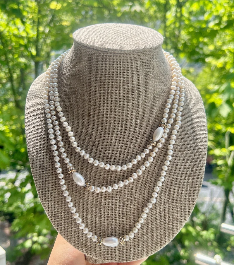 

Natural Genuine 60"4-5mm White Nearly Round Long Pearl Necklace 925 Sterling Silver Women Jewelry