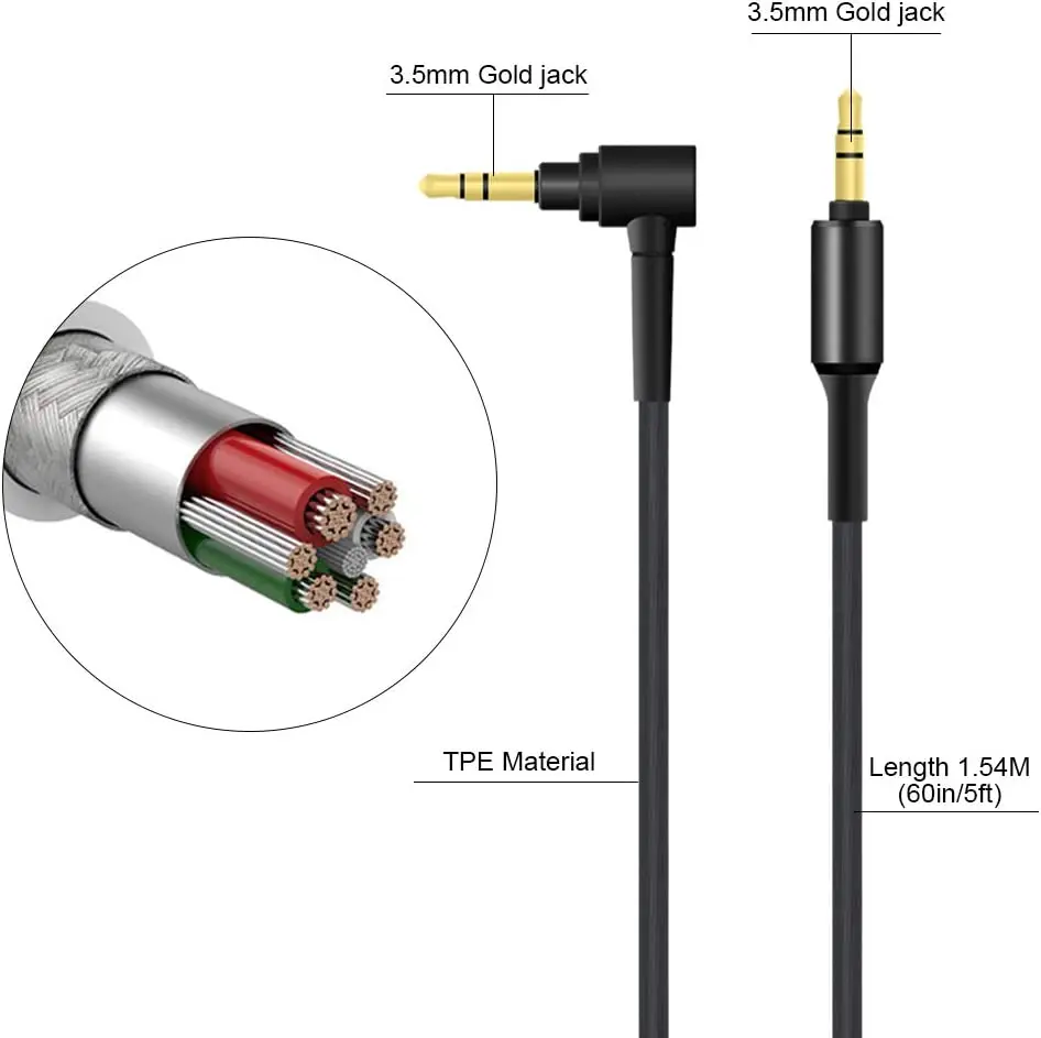 Replacement 3.5mm Aux Audio Cable For Sony WH-XB900N/1000XM4/1000XM3/XB950BT/MDR-XB950N1/1000X/1A/1AM2 WH-900N H800 Headphones