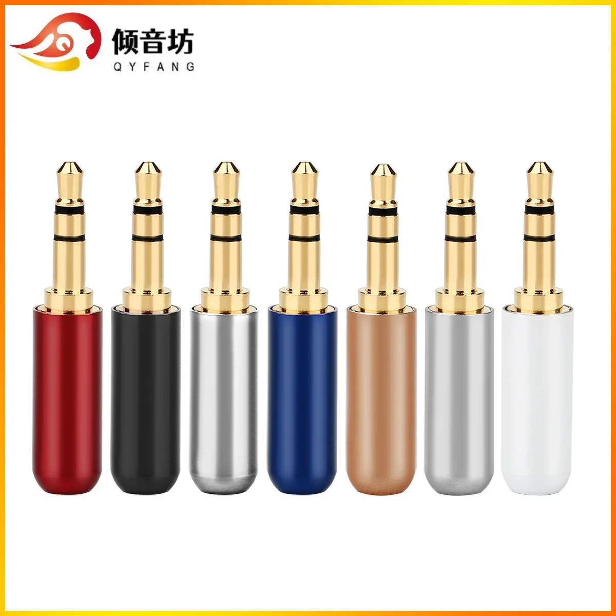 Qyfang-金メッキ銅イヤホンプラグ、3.5mm、3極、ステレオ、オス、オーディオジャック、ヘッドフォン、はんだワイヤーコネクタ、金属合金アダプタ