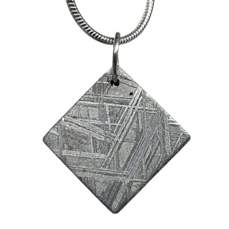 Genuine Gibeon Meteorite Rhombus Pendant Etched Texture Space Rock Pendant Cosmic Themed Gift Jewelry