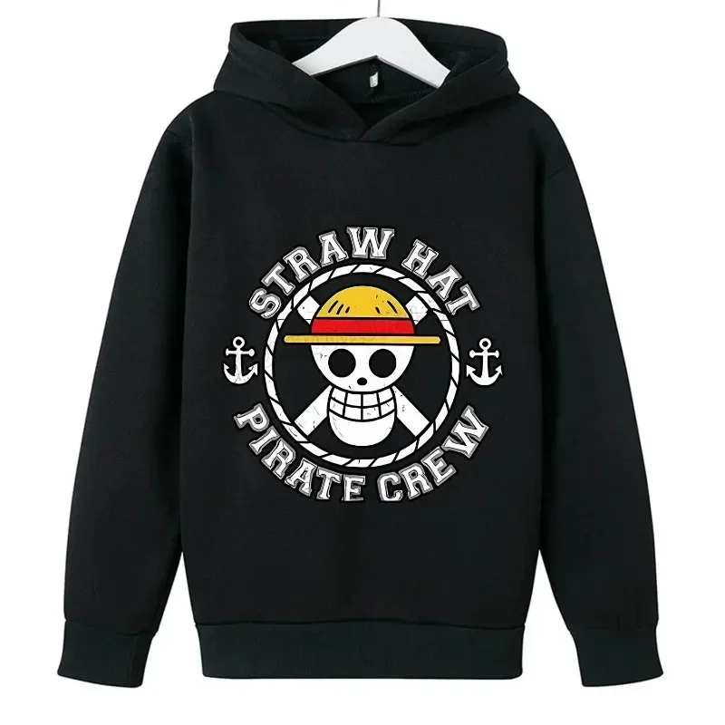 One Piece Fleece Clothing for Children Cute Cartoon Thick Hoodie Trendy Luffy Anime Hoodies Fashion Clothes Sweatshirt Kids Gift