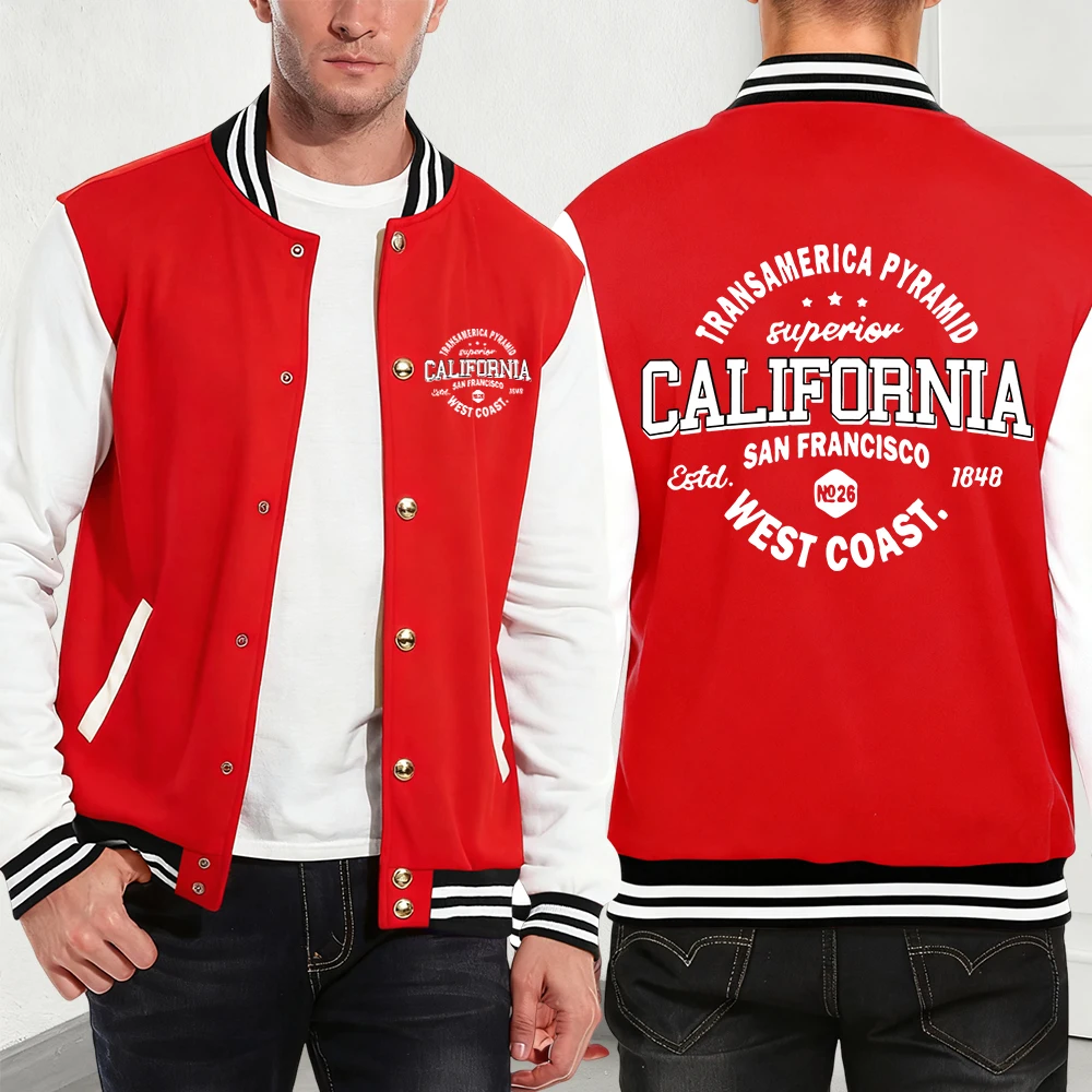 

California West Coast Printing Men'S Jackets Cotton Basics Pocket Baseball Jersey Winter Fleece Warm Coats Sporty Men Clothes