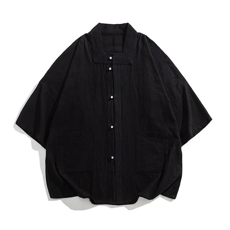 

Oversized Men Shirts Cotton Harajuku Style Square Collar Shirt Men Loose Trend Casual Male Hip Hop Tops Streetwear Plus Size 5XL